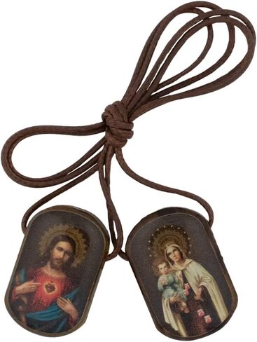 Large Intercession Scapular with Wooden Tags | Beautiful Art of Sacred Heart and Mary | Color Images on Wood with Resin Finish | Great Catholic Gift for First Communion and Confirmation in Saudi Arabia