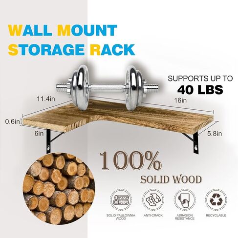 Asvor Clark Corner Floating Shelves, Brown Corner Shelf Wall Mount Set of 4, Natural Wood Display Wall Storage Shelves for Bathroom, Living Room, Kitchen, Bedroom, Office in Saudi Arabia