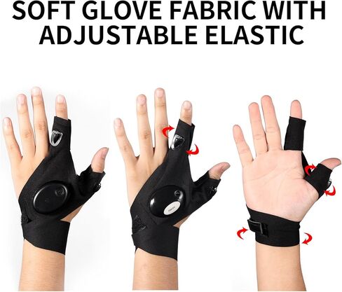 زوجان من قفازات مصباح يدوي LED، زوج واحد قابل لإعادة الشحن وزوج واحد يستخدم البطاريات، هدايا للرجال، صيد الأسماك في الهواء الطلق في يوم الأب مع حزام مطاطي لإصلاح السيارات الليلية والجري والتخييم والمشي لمسافات طويلة in Kuwait