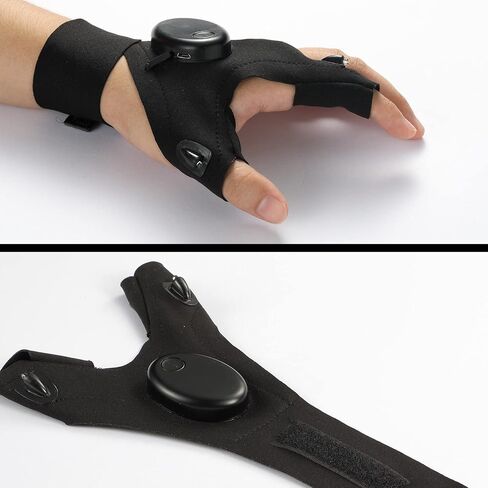 زوجان من قفازات مصباح يدوي LED، زوج واحد قابل لإعادة الشحن وزوج واحد يستخدم البطاريات، هدايا للرجال، صيد الأسماك في الهواء الطلق في يوم الأب مع حزام مطاطي لإصلاح السيارات الليلية والجري والتخييم والمشي لمسافات طويلة in Kuwait