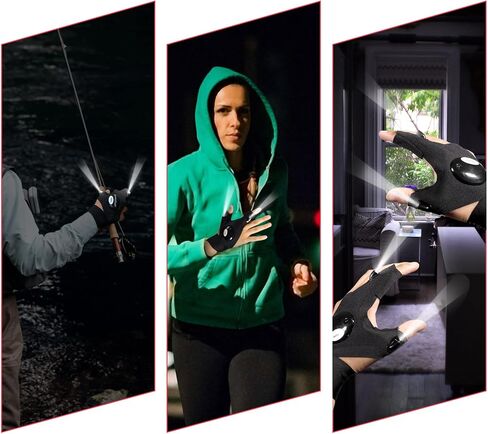 زوجان من قفازات مصباح يدوي LED، زوج واحد قابل لإعادة الشحن وزوج واحد يستخدم البطاريات، هدايا للرجال، صيد الأسماك في الهواء الطلق في يوم الأب مع حزام مطاطي لإصلاح السيارات الليلية والجري والتخييم والمشي لمسافات طويلة in Kuwait