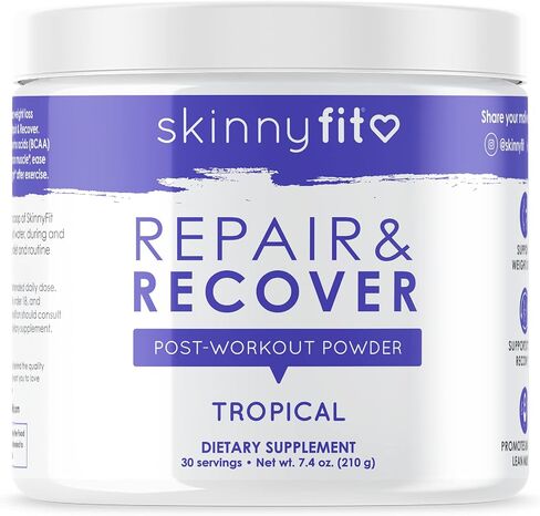 SkinnyFit Repair & Recover 30 حصة: مسحوق BCAA للنساء، أحماض أمينية متفرعة السلسلة، مكمل ما قبل التمرين بعد التمرين لدعم القدرة على التحمل، يساعد في تعافي العضلات، نكهة استوائية in Kuwait