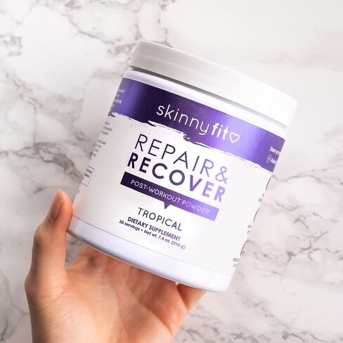SkinnyFit Repair & Recover 30 حصة: مسحوق BCAA للنساء، أحماض أمينية متفرعة السلسلة، مكمل ما قبل التمرين بعد التمرين لدعم القدرة على التحمل، يساعد في تعافي العضلات، نكهة استوائية in Kuwait