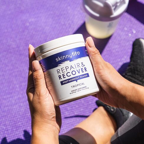 SkinnyFit Repair & Recover 30 حصة: مسحوق BCAA للنساء، أحماض أمينية متفرعة السلسلة، مكمل ما قبل التمرين بعد التمرين لدعم القدرة على التحمل، يساعد في تعافي العضلات، نكهة استوائية in Kuwait