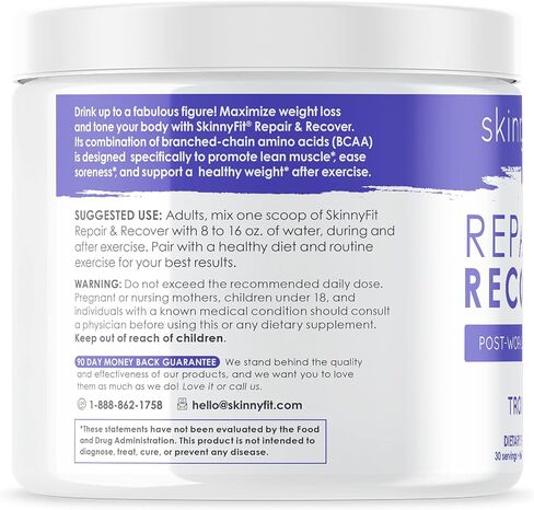 SkinnyFit Repair & Recover 30 حصة: مسحوق BCAA للنساء، أحماض أمينية متفرعة السلسلة، مكمل ما قبل التمرين بعد التمرين لدعم القدرة على التحمل، يساعد في تعافي العضلات، نكهة استوائية in Kuwait