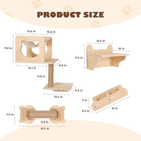 اس ام او ان تي اي ار مجموعة ارفف ومجاثم تثبت على الحائط للقطط - اثاث حائط للقطط - منزل للقطط وشقة ارجوحة، عمود خدش للقطط، سلم جسر تسلق داخلي للقطط الصغيرة والكبيرة in Kuwait