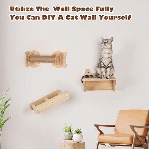 اس ام او ان تي اي ار مجموعة ارفف ومجاثم تثبت على الحائط للقطط - اثاث حائط للقطط - منزل للقطط وشقة ارجوحة، عمود خدش للقطط، سلم جسر تسلق داخلي للقطط الصغيرة والكبيرة in Kuwait