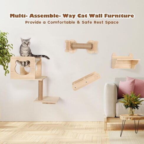 اس ام او ان تي اي ار مجموعة ارفف ومجاثم تثبت على الحائط للقطط - اثاث حائط للقطط - منزل للقطط وشقة ارجوحة، عمود خدش للقطط، سلم جسر تسلق داخلي للقطط الصغيرة والكبيرة in Kuwait