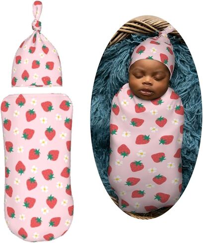Blak White Panda Bear Pattern Newborn Swaddle Blankets Hat Sets Soft Baby Receiving Blanket Swaddle Sack for Baby Shower Infant Boy Girl Gift in Kuwait