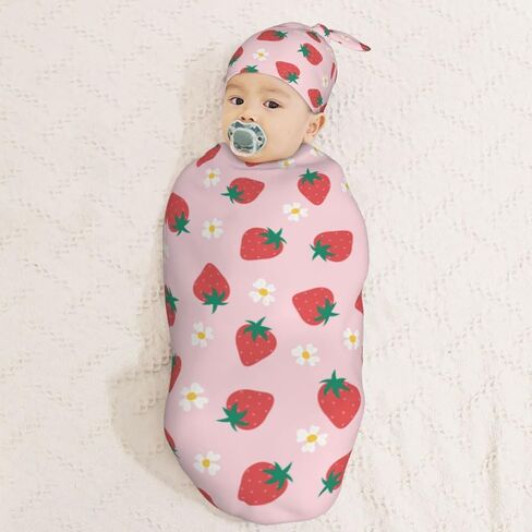 Blak White Panda Bear Pattern Newborn Swaddle Blankets Hat Sets Soft Baby Receiving Blanket Swaddle Sack for Baby Shower Infant Boy Girl Gift in Kuwait