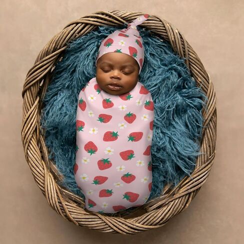 Blak White Panda Bear Pattern Newborn Swaddle Blankets Hat Sets Soft Baby Receiving Blanket Swaddle Sack for Baby Shower Infant Boy Girl Gift in Kuwait