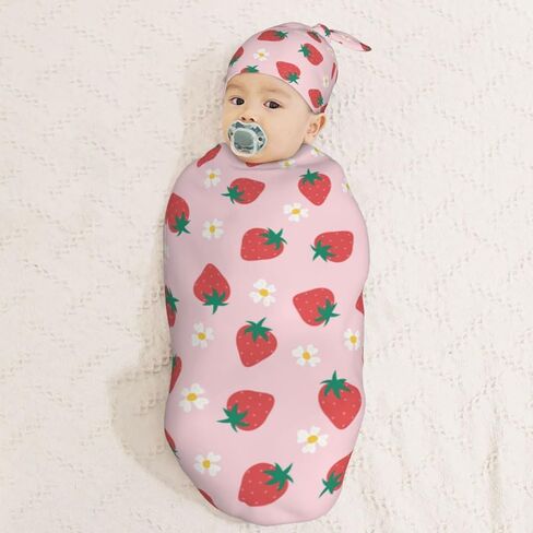 Blak White Panda Bear Pattern Newborn Swaddle Blankets Hat Sets Soft Baby Receiving Blanket Swaddle Sack for Baby Shower Infant Boy Girl Gift in Kuwait