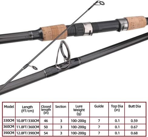 Carp Fishing Rod, 3 Sections Fishing Pole | Carbon Fishing Rod | Rubber Handle Comfortable Grip Fishing Rods,10.82FT/11.8FT/12.8FT(330CM/360CM/390CM) in Saudi Arabia