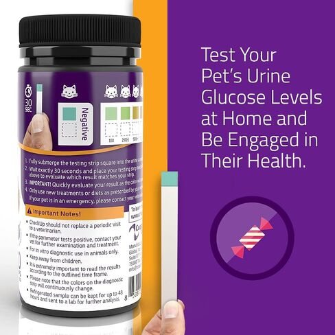 CheckUp Glucose Urine Testing Strips for Cats and Dogs - Detection of Glucose Levels x 50 in Kuwait