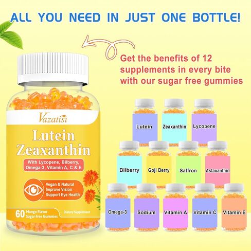 25 مجم من اللوتين والزياكسانثين مع التوت والأستازانتين وأوميجا 3 ومكملات صحة العين للبالغين والأطفال، تدعم الضوء الأزرق والوظيفة البصرية والصحة البقعية - 120 قطعة in Kuwait