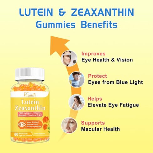 25 مجم من اللوتين والزياكسانثين مع التوت والأستازانتين وأوميجا 3 ومكملات صحة العين للبالغين والأطفال، تدعم الضوء الأزرق والوظيفة البصرية والصحة البقعية - 120 قطعة in Kuwait
