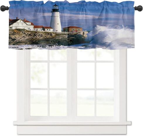 Zadaling Valance Curtain for Kitchen, Lighthouse Ocean Waves Seascape Window Valance for Living Room Scroll,Rod Pocket Valances for Bedroom Decor,Window Treatment Valance 1 Panel 18" x 54" in Saudi Arabia