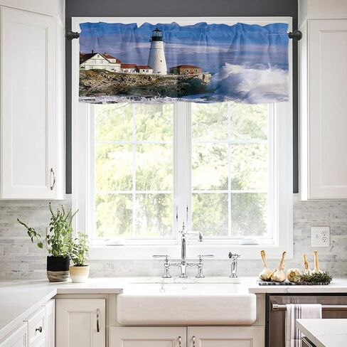 Zadaling Valance Curtain for Kitchen, Lighthouse Ocean Waves Seascape Window Valance for Living Room Scroll,Rod Pocket Valances for Bedroom Decor,Window Treatment Valance 1 Panel 18" x 54" in Saudi Arabia