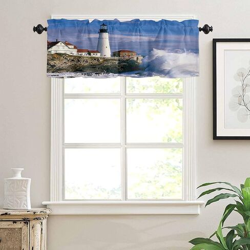 Zadaling Valance Curtain for Kitchen, Lighthouse Ocean Waves Seascape Window Valance for Living Room Scroll,Rod Pocket Valances for Bedroom Decor,Window Treatment Valance 1 Panel 18" x 54" in Saudi Arabia