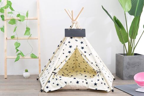 Dog Teepee Cat Tents Pet Tipi Puppy Portable Houses with Thick Cushion (Size fits 15kg/33lbs (Pets)) in Kuwait