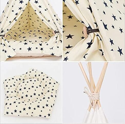 Dog Teepee Cat Tents Pet Tipi Puppy Portable Houses with Thick Cushion (Size fits 15kg/33lbs (Pets)) in Kuwait