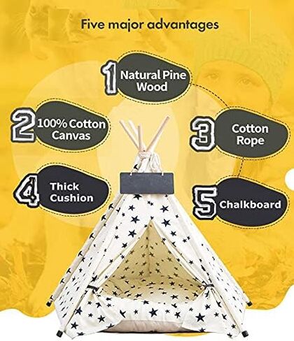 Dog Teepee Cat Tents Pet Tipi Puppy Portable Houses with Thick Cushion (Size fits 15kg/33lbs (Pets)) in Kuwait