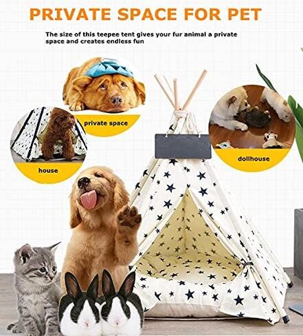 Dog Teepee Cat Tents Pet Tipi Puppy Portable Houses with Thick Cushion (Size fits 15kg/33lbs (Pets)) in Kuwait