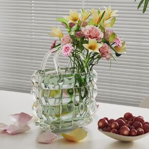 HOIBAI Glass Purse Vase for Flowers - Elegant Handbag Vase for Exquisite Decor, Unique Glass Bag Vase with Fish Bowl Design, Versatile Flower Vase for Home Decoration(Pink) in Saudi Arabia