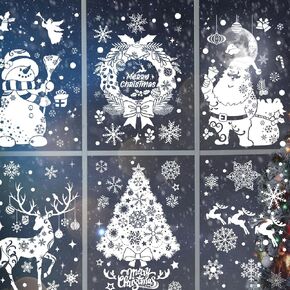 5 أوراق ملصقات نافذة عيد الميلاد - ملصقات عيد الميلاد قابلة لإعادة الاستخدام لتزيين ندفة الثلج سانتا كلوز الرنة لفصول الكنيسة المنزلية in Kuwait