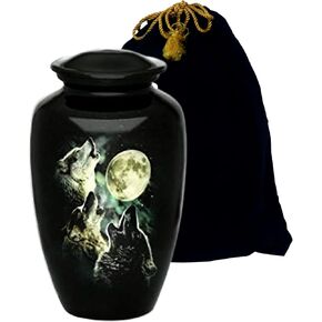 Urn for Adult Male Female - Elegant Cremation Urn Human Ashes - Wolves Keepsake Urn with Secure Closure - Handcrafted Memorial Funeral Urns in Saudi Arabia