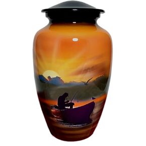 LOVE MEMORIALS Cremation Urns- Stylish Boat Man Adult Urn –Best Urn for Human Ashes – Funeral Urn (Adult (200 lbs) – 10.5 x 6 “, Forest Animal Urn) in Kuwait