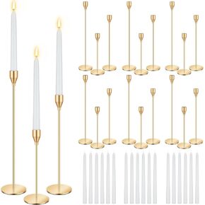 MTLEE 36 Pcs Christmas Matte Candle Holders Set with White Taper Candles Decorative Candlestick Holder Dripless Tapered Candles Metal Candle Tall Dinner Candle for Wedding Party Church Baptism(Black) in Saudi Arabia