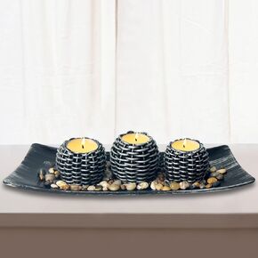 ديكور طاولة القهوة، 3 قطع من حاملات الشموع مع صينية وصخور، ديكورات طاولة مركزية لغرفة المعيشة، غرفة الطعام، غرفة النوم، ديكور طاولة المدخل، هدية عيد الشكر in Kuwait