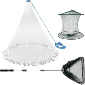 3/8 بوصة شبكة شبكة صب وشبكة صيد مثلثة ، 1.2 متر / 6 أقدام شبكة صيد بقطر 1.8 متر مع شبكة هبوط تلسكوبي قابلة للطي لسمكة الطعم، مما يجعل التقاط الطعم الحي سهلاً وممتعاً. in Kuwait