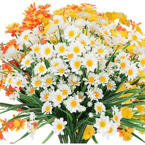 ArtBloom 6 حزم زهور اصطناعية خارجية زهور وهمية شجيرات مقاومة للأشعة فوق البنفسجية، خضرة بلاستيكية صناعية للداخلية والخارجية نباتات معلقة حديقة الشرفة نافذة صندوق المنزل الزفاف ديكور مزرعة (أبيض) in Kuwait