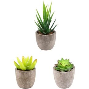 Yoodelife Artificial Faux Succulents Decorative Fake Cactus Aloe Cacti Plants Gray Pots, Realistic Looking Assortments 6 Pcs Potted Succulents Green in Kuwait