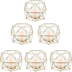 Nuptio Geometric Tea Light Candle Holder - Set of 12 Votive Candle Holders for Tealight Pillar Candles Gold Candle Stand for Wedding Table Centerpieces for Birthday Home Decor Housewarming Gifts