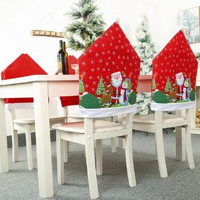 4PCS Christmas Chair Covers Santa Claus Snowman Dining Chair Slipcovers Snowflake Xmas Trees Deer Red Hat Seat Cover for Christmas Festive Dining Room Kitchen Xmas Holiday Decorations in Kuwait