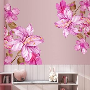 Flowers Butterflies Wall Decals Brown Tree Branches Vine Peach Blossom Wall Stickers Watercolor Plant Green Leaves Wall Art Vinyl Removable Peel and Stick Wallpaper for Kids Bedroom Nursery Home Decor