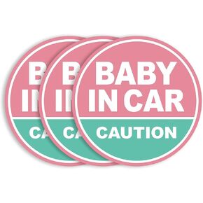 GEEKBEAR Baby in Car Vehicle Magnet - Colorful, Reflective, Weather-Resistant - Circular 4.7 x 4.7 in (Pink/Pink, 3 Pack) in Saudi Arabia