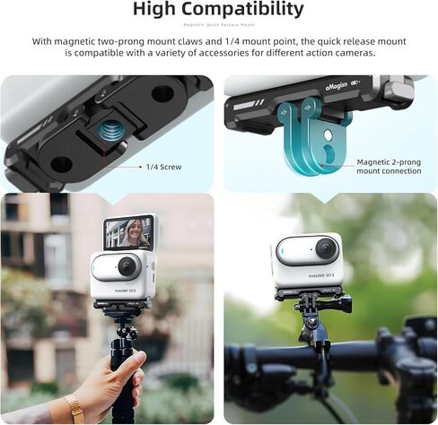 ار اس زد اف ان جي اكس ار واي حامل مغناطيسي سريع الفك لجهاز انستا 360 جو 3، حامل مع مخلب تثبيت مغناطيسي ثنائي الشق ونقطة برغي 1/4 لمزيد من خيارات التركيب in Kuwait