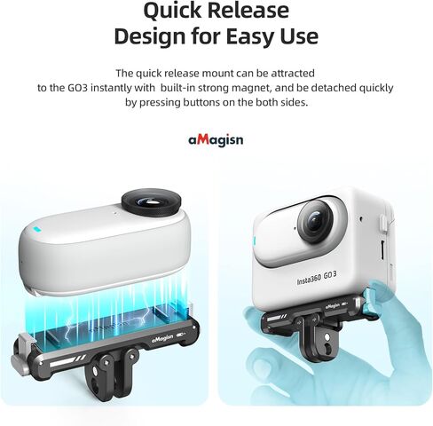 ار اس زد اف ان جي اكس ار واي حامل مغناطيسي سريع الفك لجهاز انستا 360 جو 3، حامل مع مخلب تثبيت مغناطيسي ثنائي الشق ونقطة برغي 1/4 لمزيد من خيارات التركيب in Kuwait