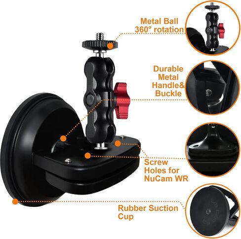 Heavy Duty Suction Cup Phone Holder Camera Mount 360° Ball head Magic Arm w. Strong 4.6" Base, 1/4"-20 Screw & Silicone Band for DSLR/Gopro Glass Mounting Kits for Car/Boat/Window, 2023 Upgraded in Saudi Arabia