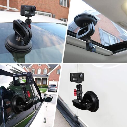 Heavy Duty Suction Cup Phone Holder Camera Mount 360° Ball head Magic Arm w. Strong 4.6" Base, 1/4"-20 Screw & Silicone Band for DSLR/Gopro Glass Mounting Kits for Car/Boat/Window, 2023 Upgraded in Saudi Arabia