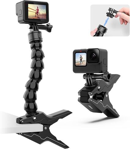 حامل كاميرا UURig سريع وآمن، أسود، رقبة معقوفة مرنة 189 مم، تعديل زاوية عالمي 360 درجة، متوافق مع كاميرات GoPro in Kuwait