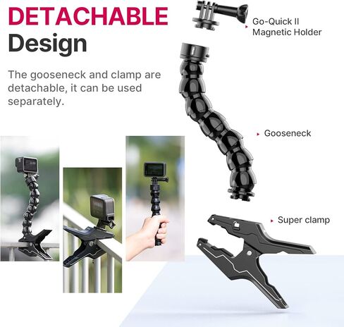 حامل كاميرا UURig سريع وآمن، أسود، رقبة معقوفة مرنة 189 مم، تعديل زاوية عالمي 360 درجة، متوافق مع كاميرات GoPro in Kuwait