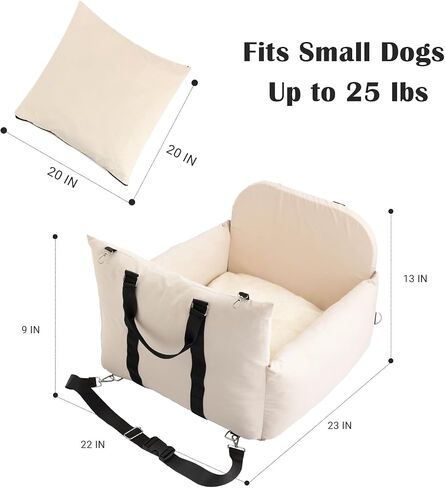NAHANGPET Dog Car Seat for Small Dogs, Scratch Resistant Detachable and Washable Dog Carseats, Waterproof Dog Booster Seat with Clip-On Safety Leash, Portable Dog Travel Carrier Bed up to 25lbs(Beige) in Saudi Arabia