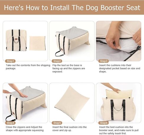 NAHANGPET Dog Car Seat for Small Dogs, Scratch Resistant Detachable and Washable Dog Carseats, Waterproof Dog Booster Seat with Clip-On Safety Leash, Portable Dog Travel Carrier Bed up to 25lbs(Beige) in Saudi Arabia