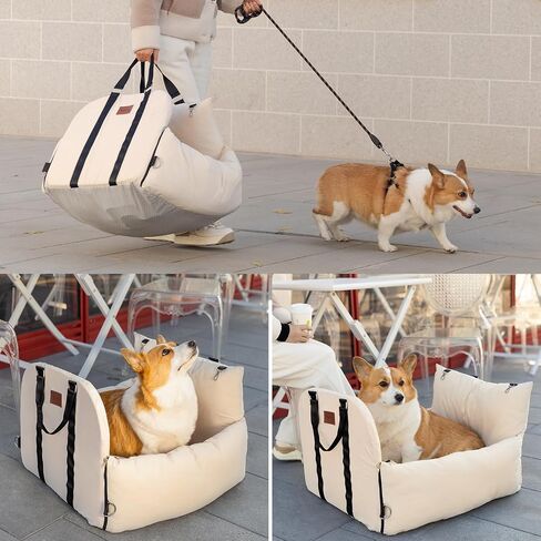 NAHANGPET Dog Car Seat for Small Dogs, Scratch Resistant Detachable and Washable Dog Carseats, Waterproof Dog Booster Seat with Clip-On Safety Leash, Portable Dog Travel Carrier Bed up to 25lbs(Beige) in Saudi Arabia