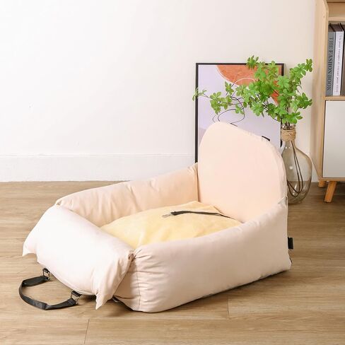 NAHANGPET Dog Car Seat for Small Dogs, Scratch Resistant Detachable and Washable Dog Carseats, Waterproof Dog Booster Seat with Clip-On Safety Leash, Portable Dog Travel Carrier Bed up to 25lbs(Beige) in Saudi Arabia